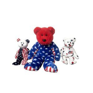 Ty Americana bears Lot of 3 Red White Blue July 4th Patriotic‎